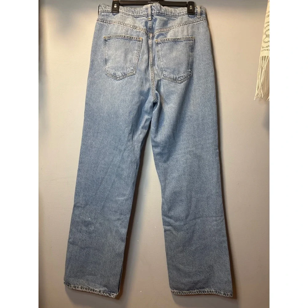 Free People High Rise Straight Wide Leg Split Hem Jeans Vintage Light Wash 30